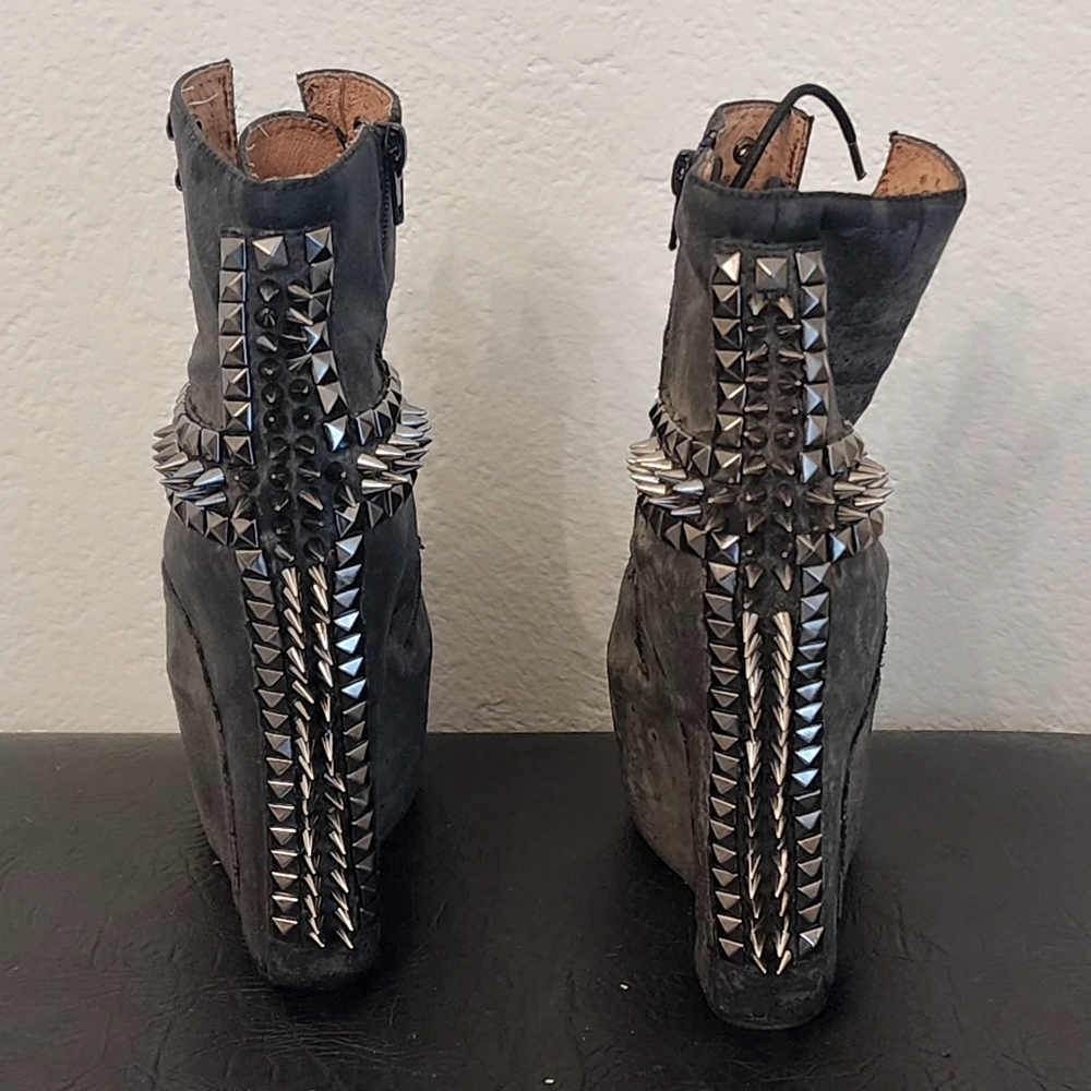 JEFFERY CAMPBELL Damsel - Spike Platform Wedge Ankle Boots, Grey, Size 7 - Picture 5 of 13